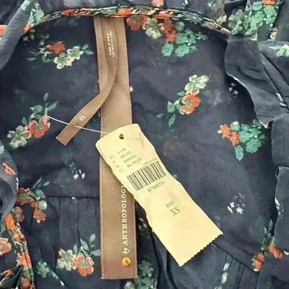 Anthropologie NWT Boho Blue Floral Sheer Babydoll Cropped Oversized Blouse XS - Picture 8 of 10
